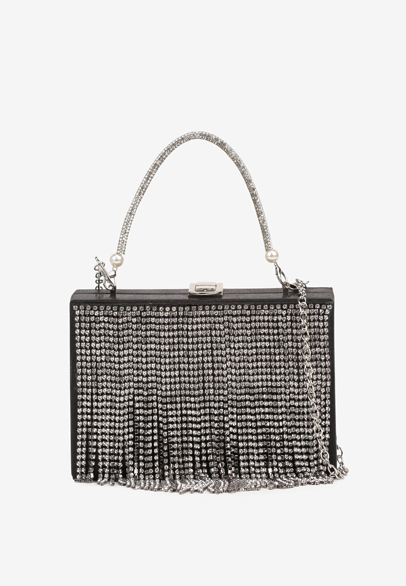 Czarna Torebka Wieczorowa Vices z Łańcuszkiem i Rączką Zdobiona Cyrkoniami Amonne