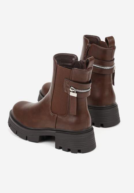 Brązowe Botki Typu Sztyblety na Platformie Ozdobione Aplikacją Nemalea