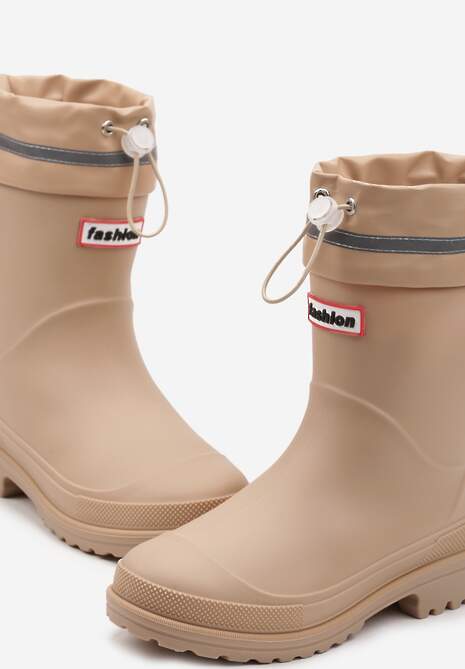 Beżowe Kalosze Hunterki Wykończone Odblaskiem i Ściągaczem Vimariay