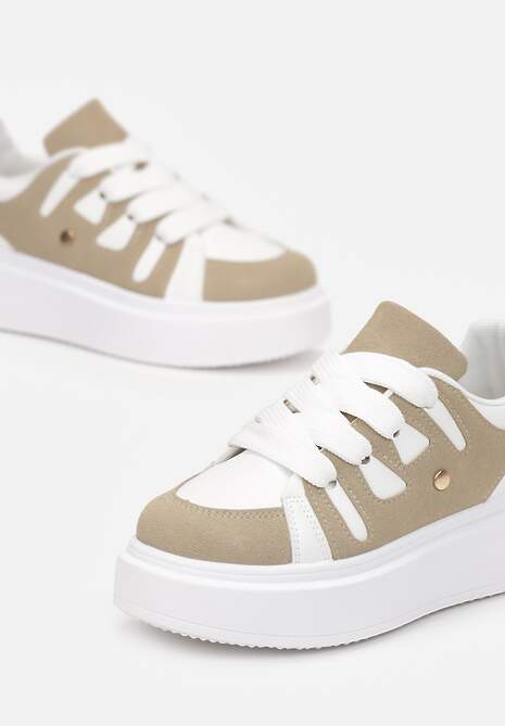 Ciemnobeżowe Sneakersy na Platformie z Szerokim Sznurowaniem Aklilu