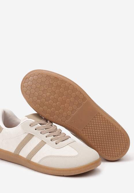 Beżowe Casualowe Sneakersy z Ekozamszu na Płaskiej Podeszwie Pemeriana