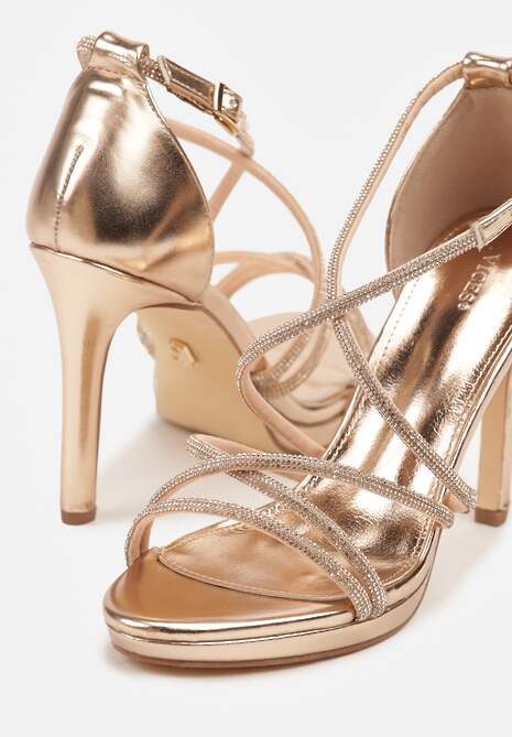 Szampańskie Sandały Vices na Szpilce Ozdobione Cyrkoniami Sarerelle