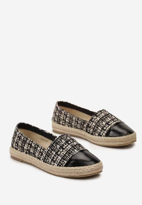 Czarne Espadryle z Tweedowego Materiału z Plecionką na Podeszwie Hexiria