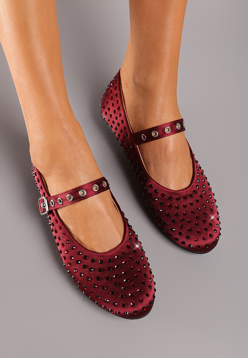 Czarne Cyrkoniowe Balerinki w Stylu Mary Jane na Płaskiej Podeszwie z Ozdobnym Paskiem Armiola