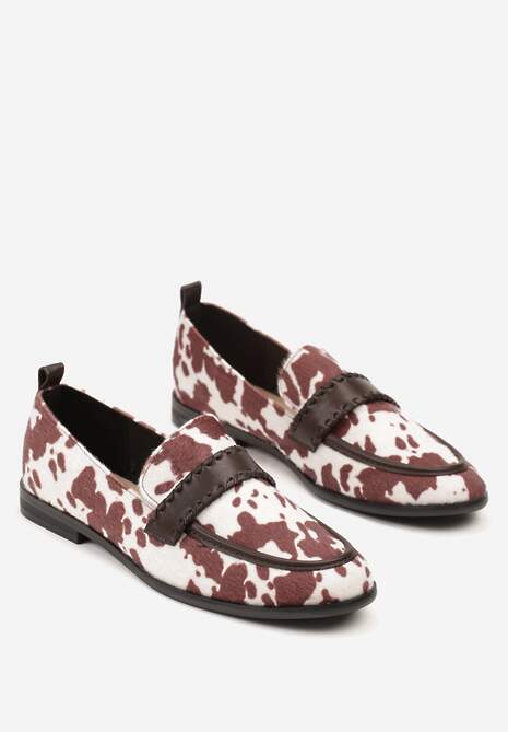 Brązowe Mokasyny w Krowie Łaty Vices z Wkładką ze Skóry Naturalnej i Paskiem z Przeszyciami Fonarrie