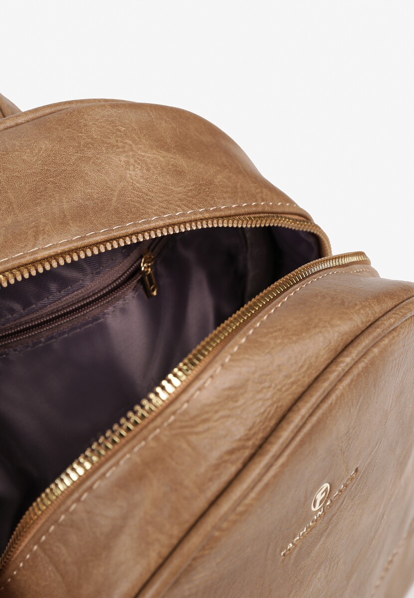 Ciemnobeżowy Casualowy Plecak z Metalicznym Suwakiem Idalerra