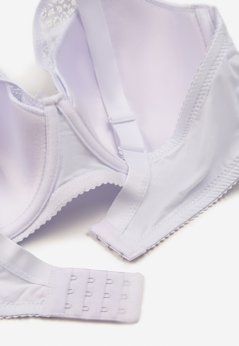 Biały Koronkowy Biustonosz Full Cup z Ozdobnymi Cyrkoniami na Kokardce Nikoriana