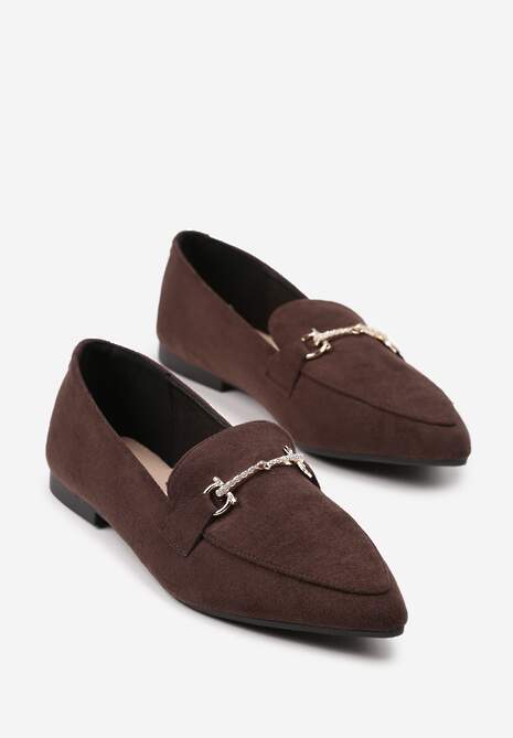 Brązowe Mokasyny Vices ze Szpiczastym Noskiem Zdobione Aplikacją Rilosia