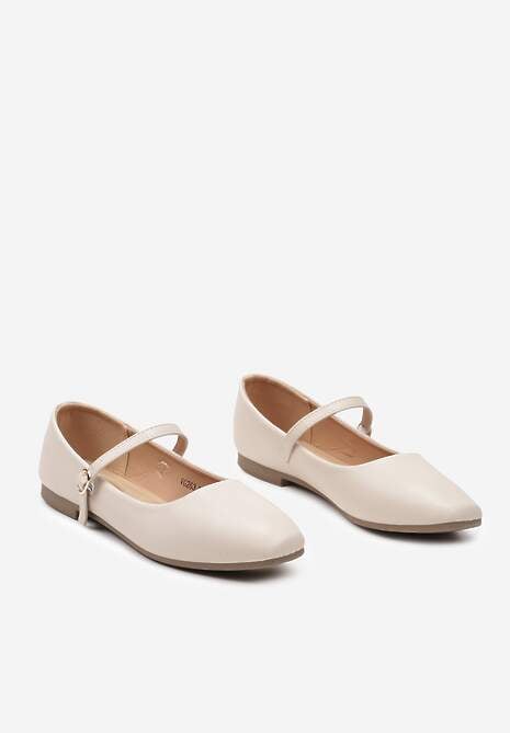 Beżowe Balerinki z Paskiem i Smukłym Kwadratowym Noskiem Rosafay