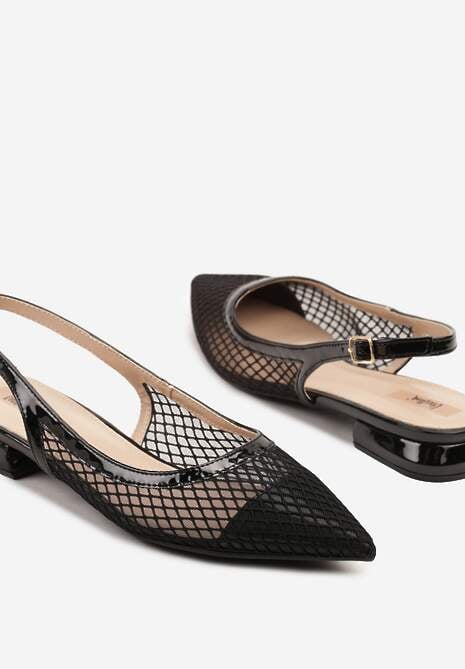 Czarne Sandały Slingback z Siateczki ze Szpiczastym Noskiem Niloriae