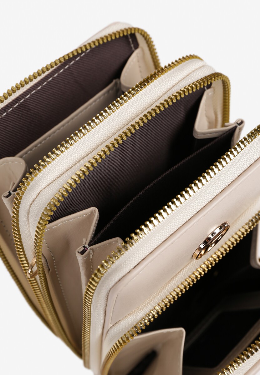 Jasnobeżowa Torebka Etui Ozdobiona Pikowaniem i Metaliczną Aplikacją Juria