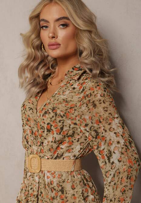 Jasnozielona Sukienka Rozkloszowana z Kopertowym Dekoltem Galateia