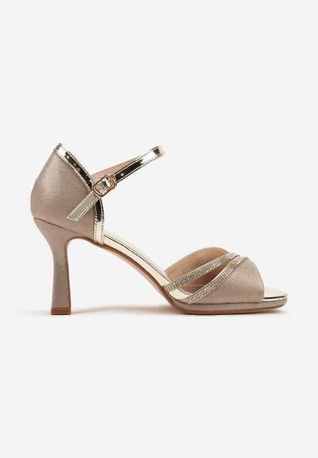 Złote Sandały Vices na Szpilce Ozdobione Cyrkoniami i Brokatem Oviasse
