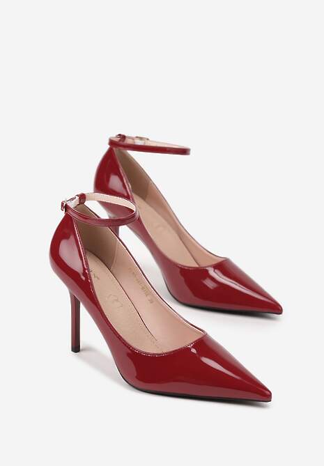 Bordowe Szpilki Vices Lakierowane z Paskiem z Klamerką i Skórzaną Wkładką Oville