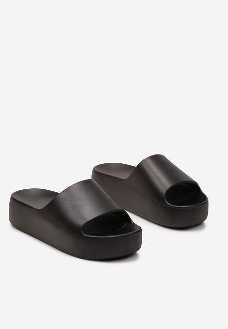 Czarne Klapki Basenowe z Pianki na Grubej Podeszwie Anikora