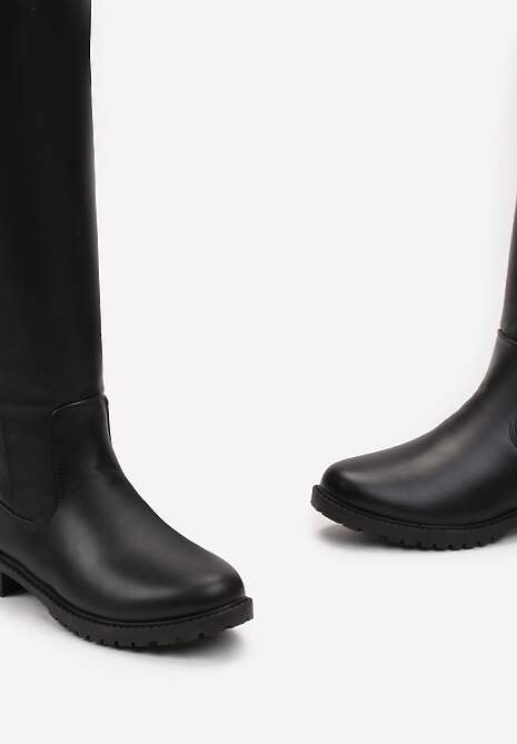 Czarne Kozaki Muszkieterki na Ozdobnym Kwadratowym Obcasie Lewan