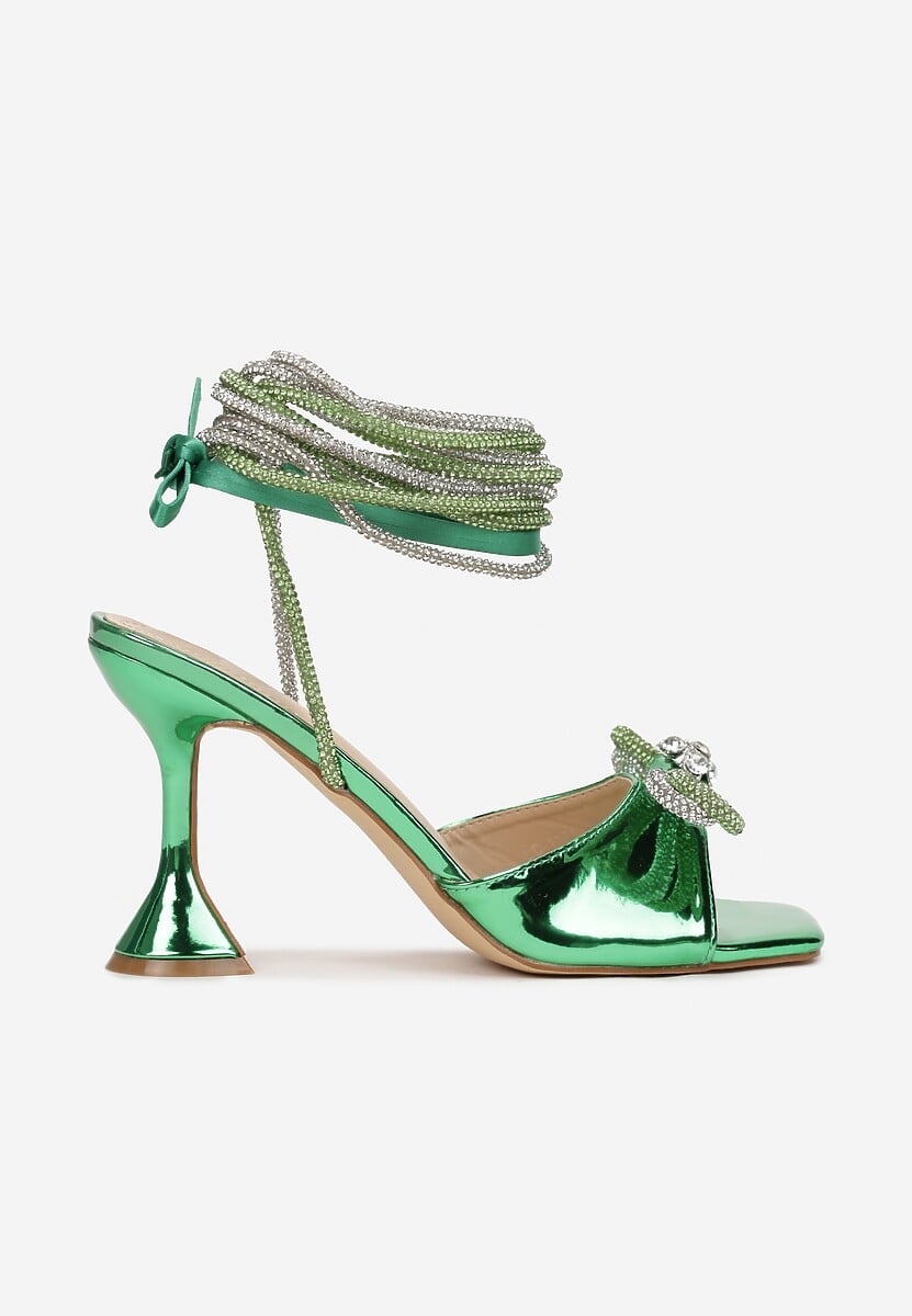 Zielone Sandały na Klepsydrowym Obcasie i Kokardką Vezi