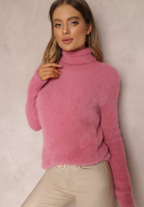 Ciemnoróżowy Golf Wełniany Cheki