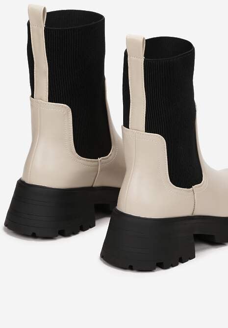 Beżowe Botki Sztyblety z Elastyczną Cholewką Naka