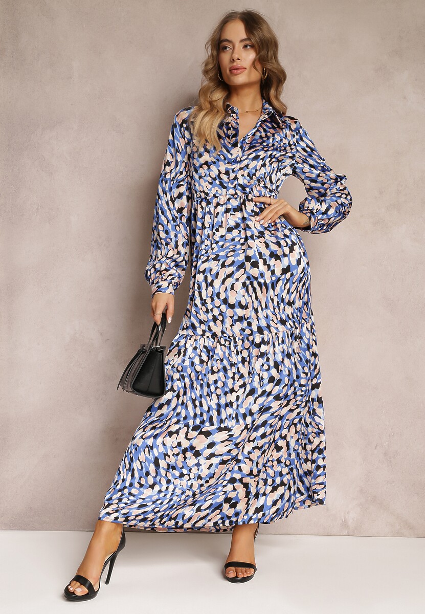 Zielona Rozkloszowana Sukienka Koszulowa w Fantazyjny Print Alendia