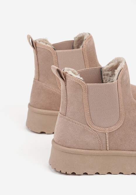 Ciemnobeżowe Śniegowce na Platformie Typu Sztyblety Ahelina