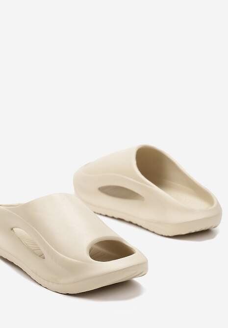 Ciemnobeżowe Casualowe Klapki z Pianki na Platformie Ozdobione Wycięciem z Boku Aznelia