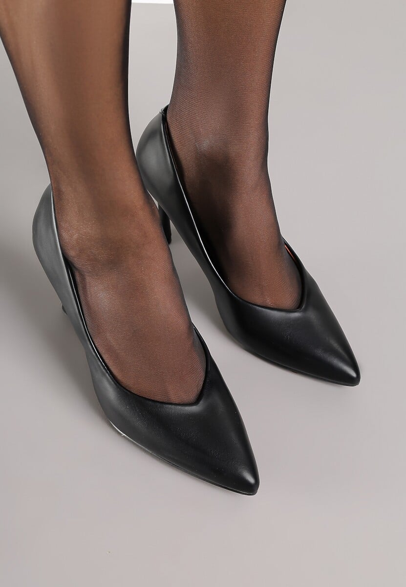 Czarne Szpilki Vices na Klepsydrowym Obcasie ze Skórzaną Wkładką Muzite