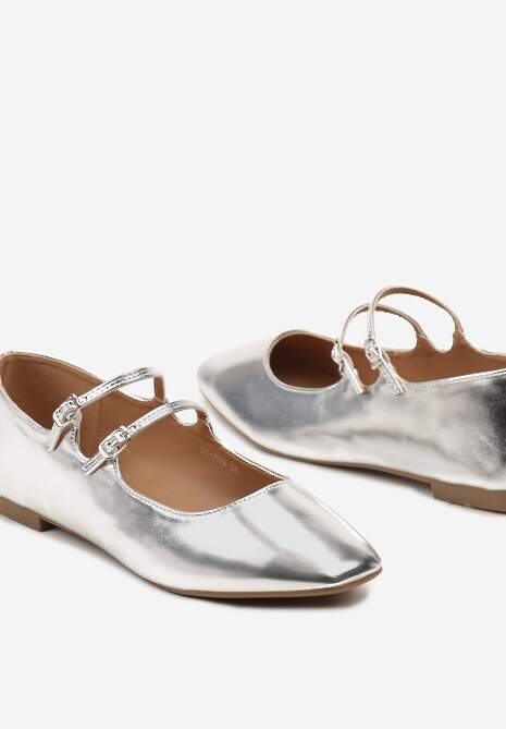 Srebrne Balerinki z Cienkimi Paskami na Sprzączki Lumeria