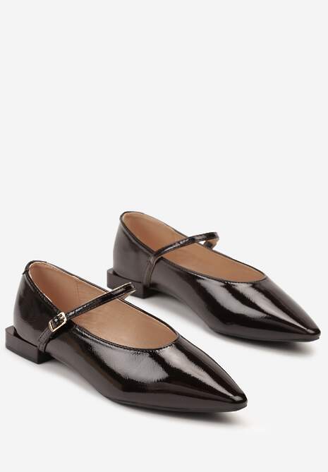 Brązowe Balerinki Mary Jane Vices z Geometrycznym Obcasem i Skórzaną Wkładką Vermene