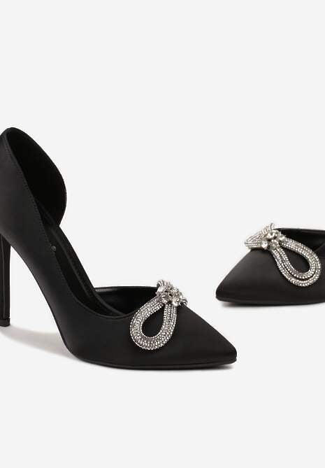 Czarne Szpilki z Cyrkoniami na Metalicznej Kokardzie Thistlea