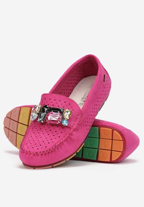 Fuksjowe Mokasyny z Przeszyciami i Ozdobą z Cyrkonii Olini