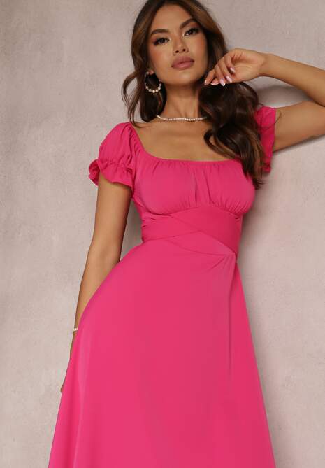 Fuksjowa Sukienka o Rozkloszowanym Kroju z Wiązaniem Perolis