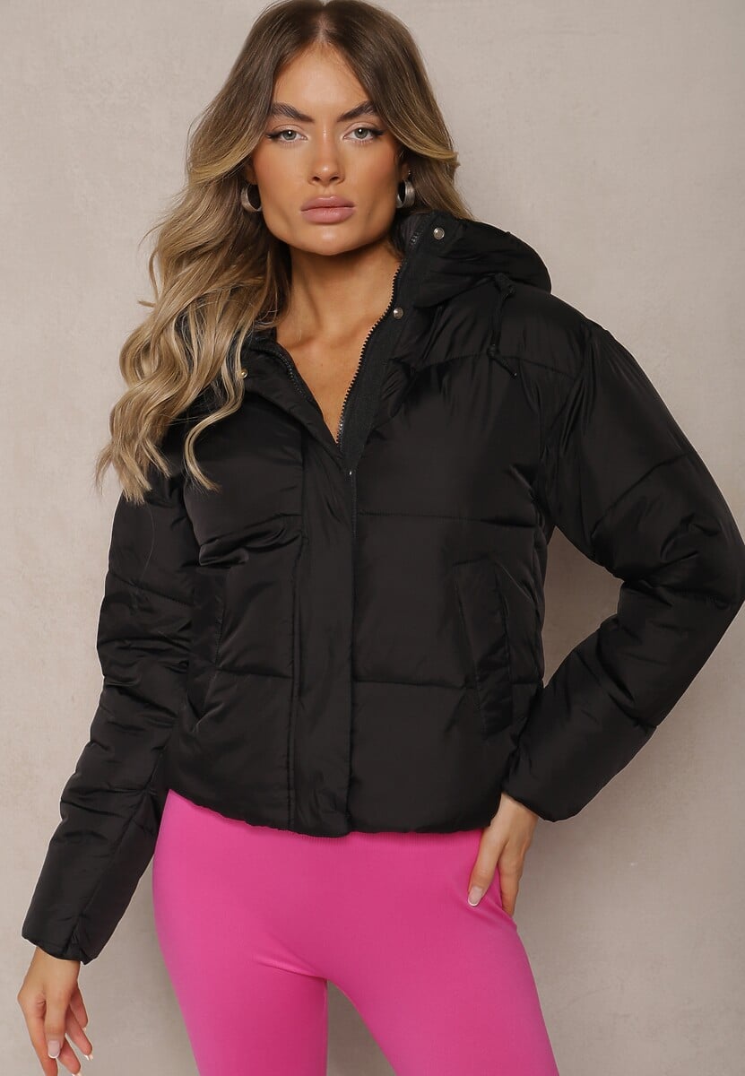 Czarna Kurtka Pikowana Puffer z Kapturem Mivvia