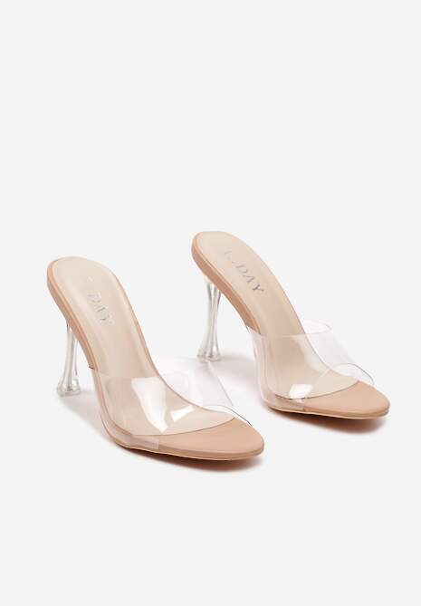 Ciemnobeżowe Transparentne Klapki na Wysokiej Szpilce Vaprese