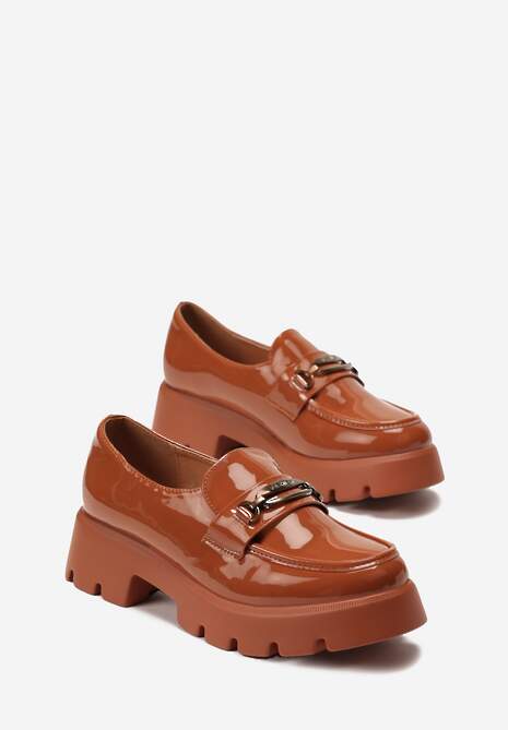 Brązowe Mokasyny na Grubej Podeszwie z Ozdobną Klamerką Ashanena