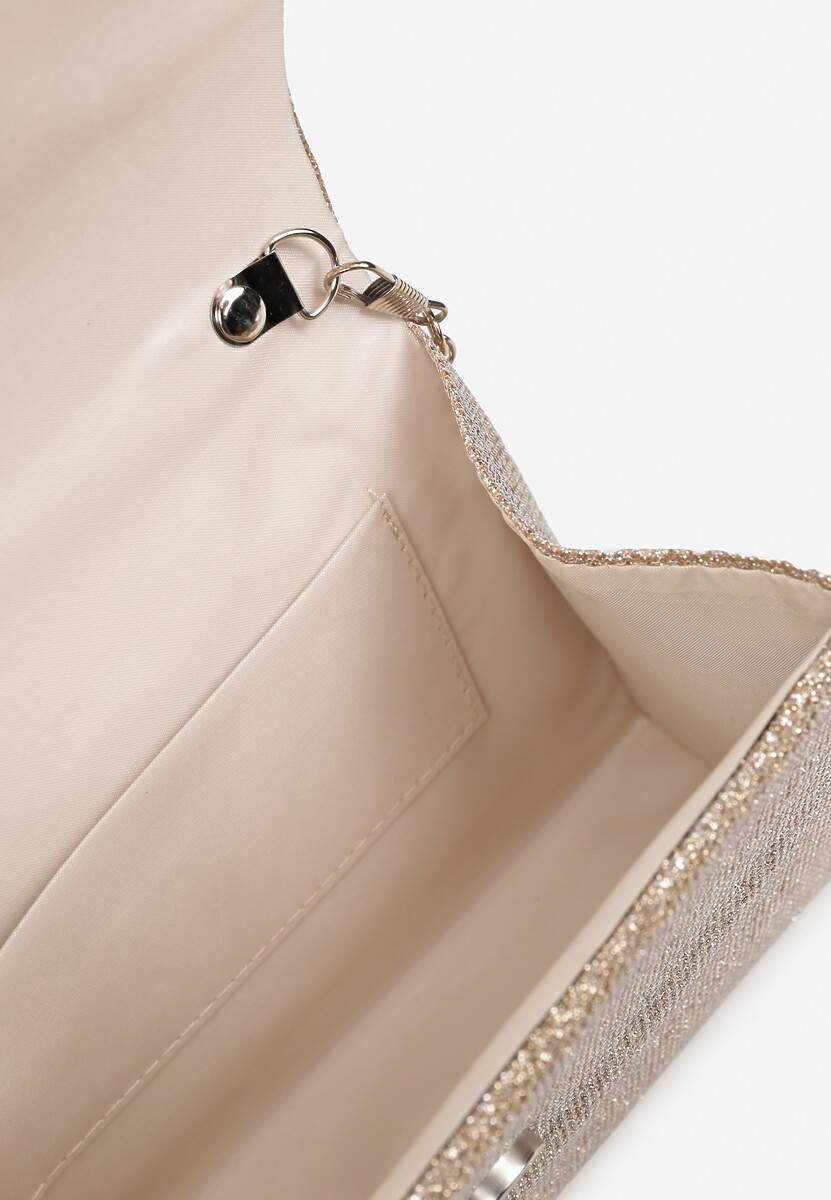 Szampańska Brokatowa Torebka Koktajlowa z Rączką Łańcuszkiem i Kokardą z Cyrkonii Esliana