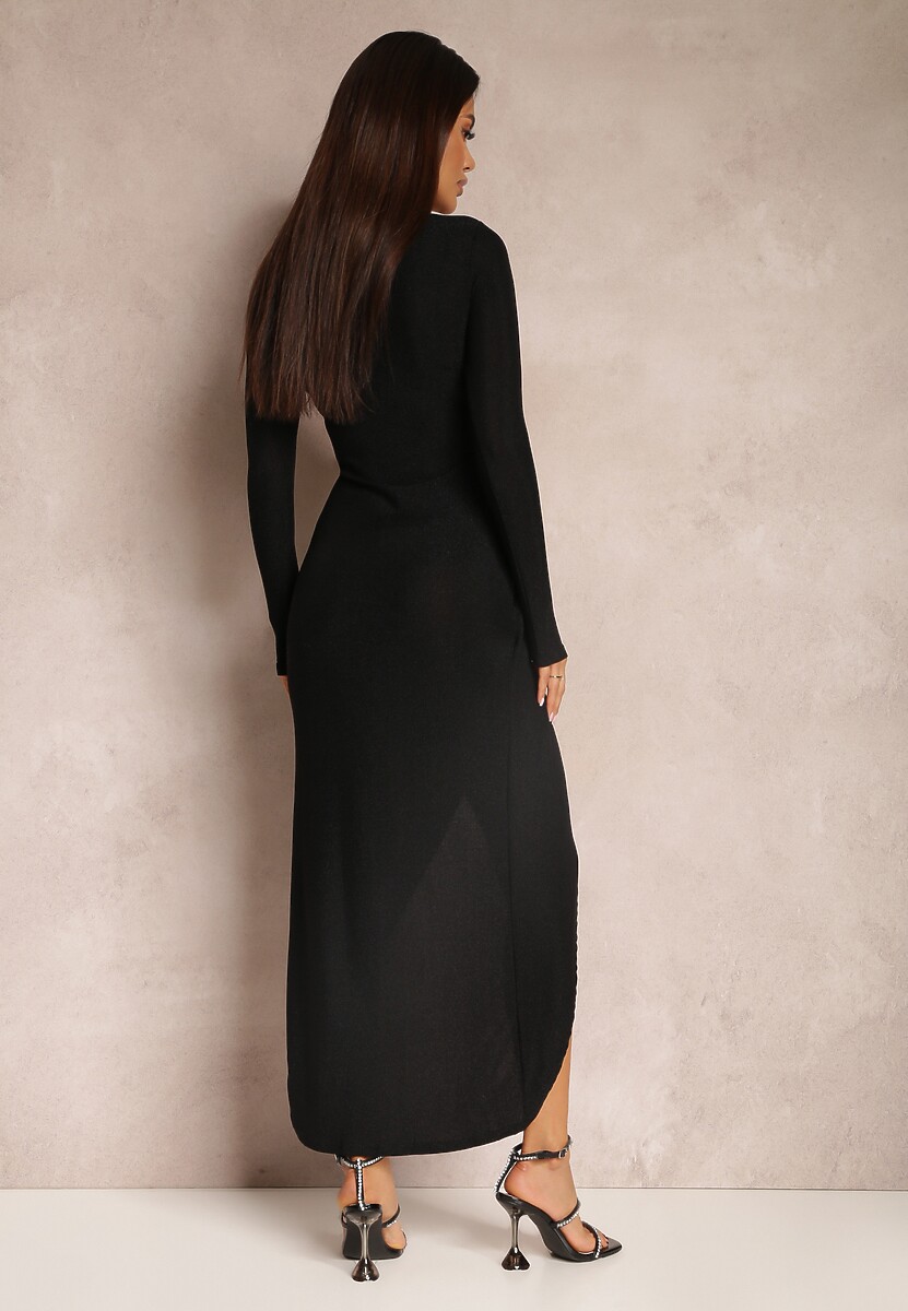 Czarna Sukienka Kopertowa Dopasowana Anelile