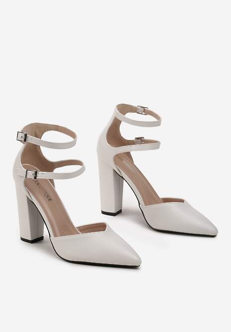 Białe Czółenka z Ekoskóry ze Szpiczastym Noskiem i Paskami Sivelia