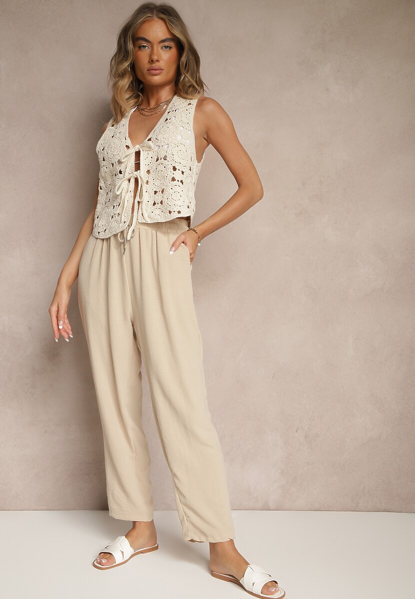 Szare Spodnie o Luźnym Fasonie ze Sznurkiem i Gumką w Talii Enivea