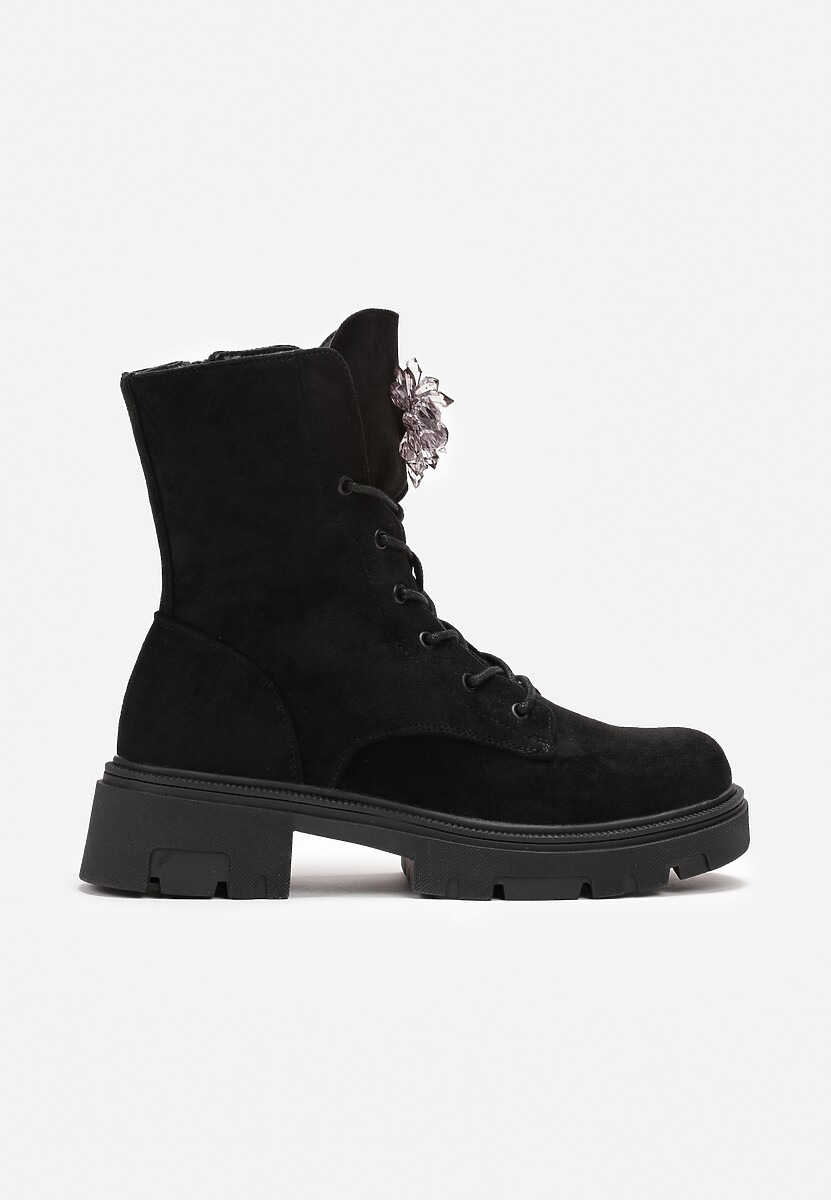 Czarne Botki Workery z Ozdobnymi Kamieniami Oriona