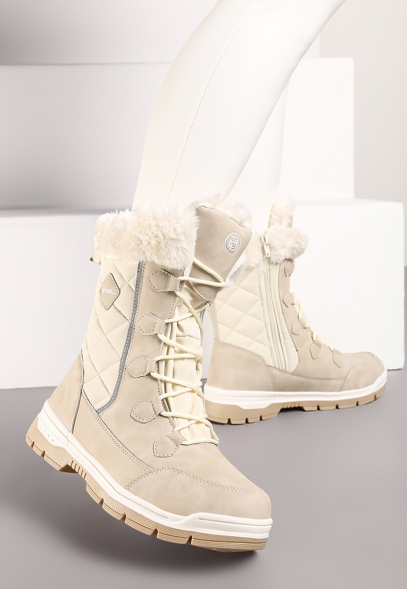 Czarne Śniegowce z Pikowanym Przeszyciem i Futerkiem na Grubej Podeszwie Amartina