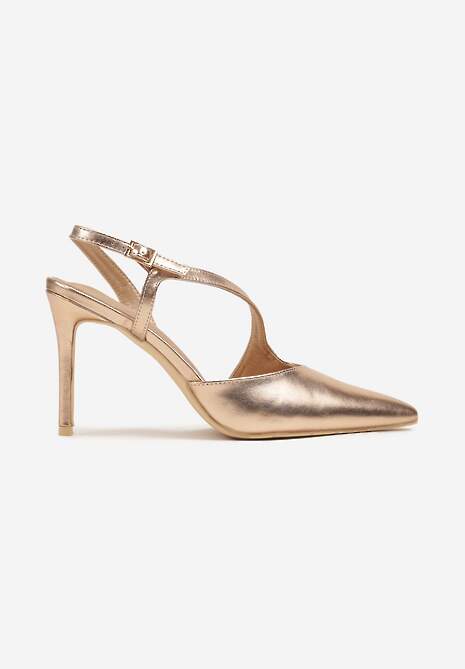 Szampańskie Asymetryczne Sandały Vices na Obcasie ze Szpiczastym Noskiem Niriese