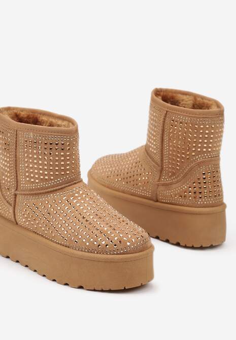 Brązowe Śniegowce na Platformie Ozdobione Cyrkoniami Zindelle