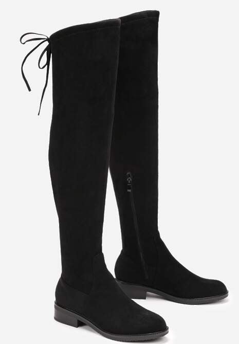 Czarne Kozaki za Kolano Zapinane na Suwak Calvina