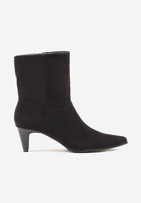 Czarne Botki na Stożku z Imitacji Zamszu Avinella