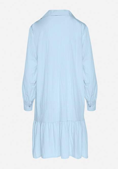 Niebieska Koszulowa Sukienka z Wiskozą Zakończona Falbanką Tirzedi