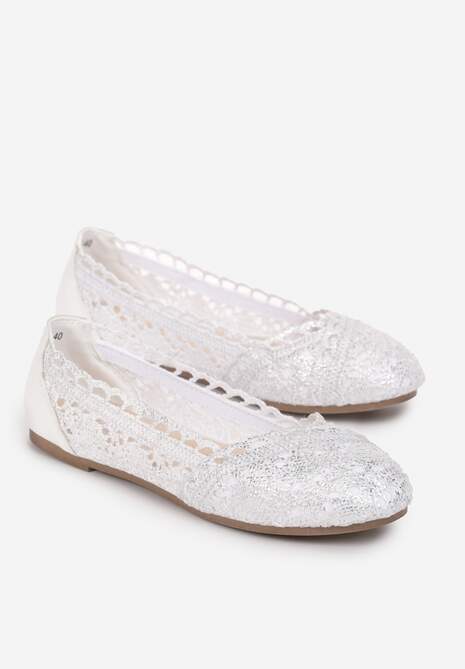 Srebrne Balerinki Koronkowe Sham