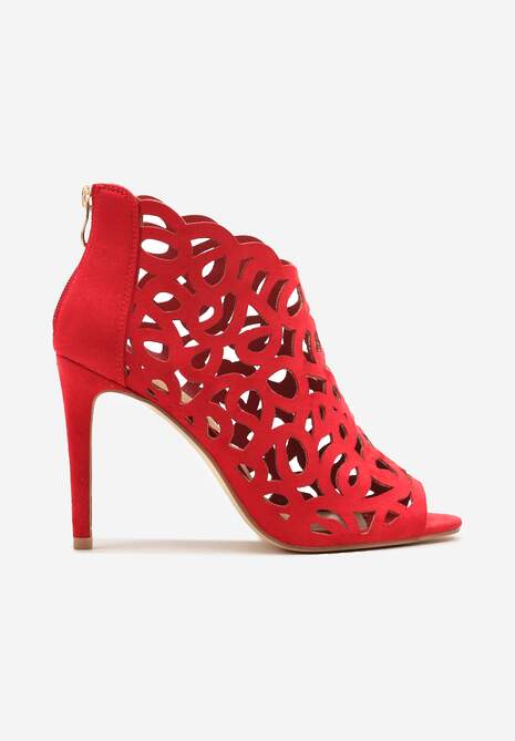 Czerwone Sandały Botki Vices na Szpilce z Ażurową Cholewką Natilora