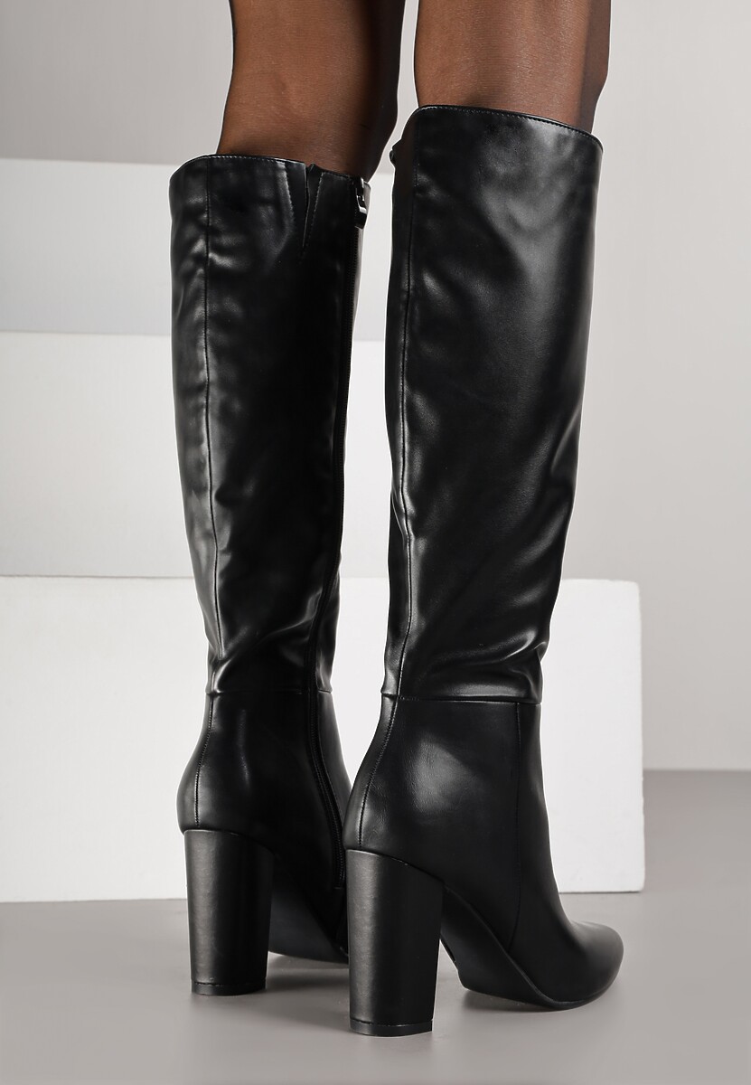 Czarne Kozaki Vices na Słupkowym Obcasie z Noskiem w Szpic Lanoretta