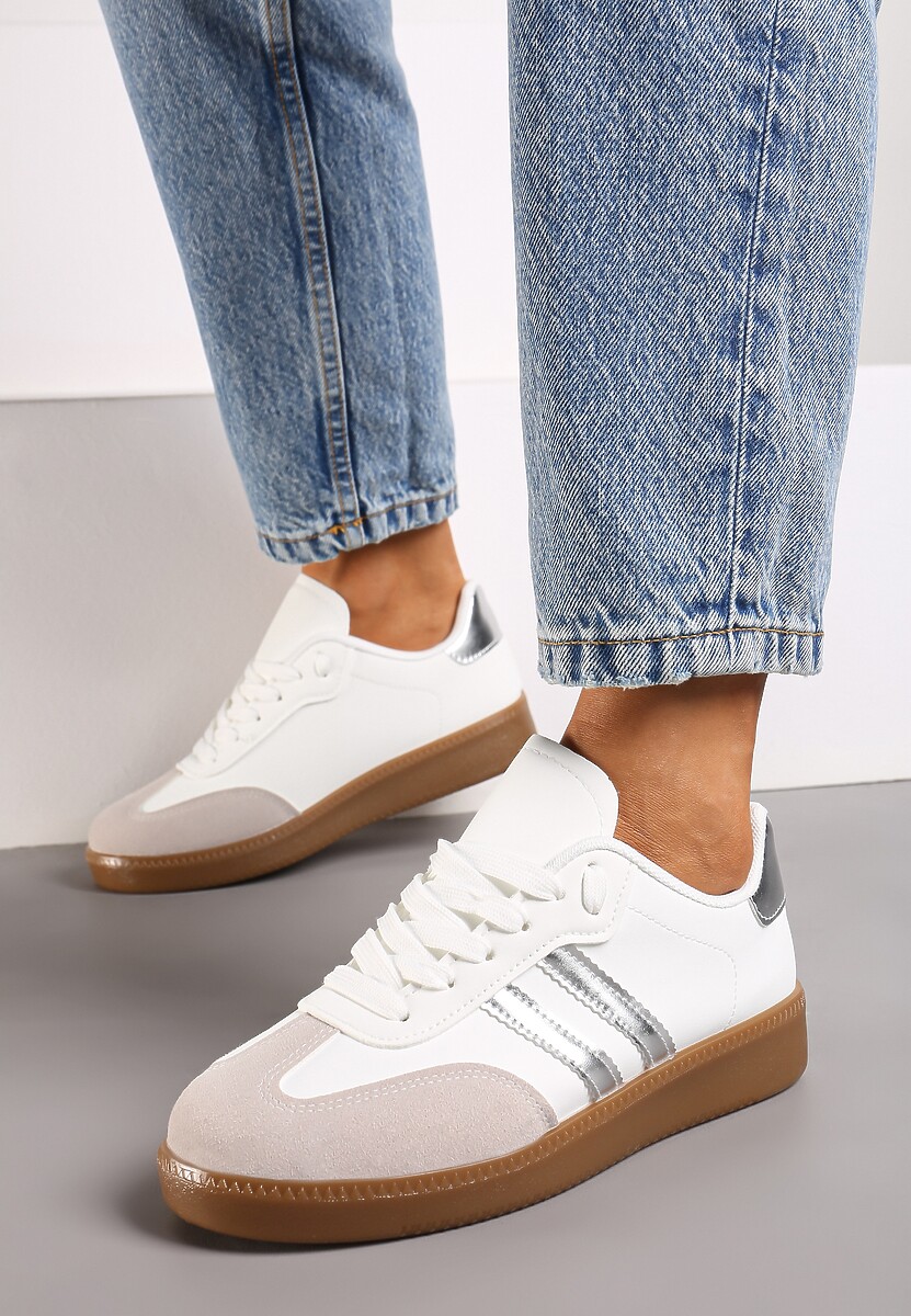 Biało-Srebrne Sneakersy Sznurowane w Sportowym Stylu Mrefia